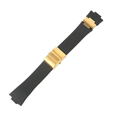 Imagem de AHGDDA Pulseira de relógio de silicone para Ulysse-Nardin Marine pulseira de borracha impermeável esportiva 25 x 12 mm (conjunto ouro preto)