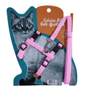 Imagem de Coleira Pet Ajustável Peitoral Gato com Guia (ROSA)