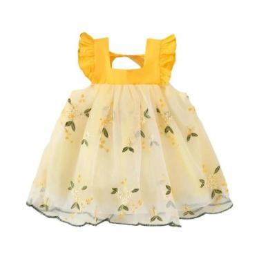 Imagem de Vestido De Verão Para Meninas Com Mangas Voando, Decote Redondo, Laço 