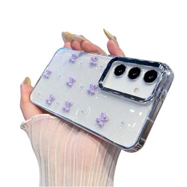 Imagem de EYZUTAK Capa para Samsung Galaxy A35 5G, capa de telefone com laço 3D com glitter fofo e brilhante design estético fino macio durável TPU transparente capa protetora para mulheres - laço roxo