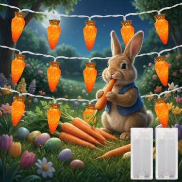 Imagem de WILLBOND Pacote com 2 luzes de corda de Páscoa cenoura laranja de 20 unidades para decoração de luzes de fadas de primavera operadas a bateria com caixa de bateria de 2 aa para decoração de festa de