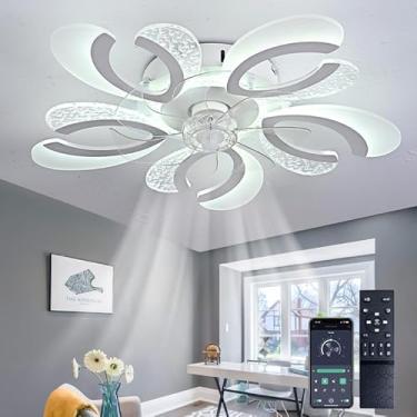 Imagem de Ventilador de teto inteligente com luz, 6 velocidades, timer, controle remoto, memória e função de memória no aplicativo. Luminária LED moderna e silenciosa para sala de estar, na cor branca