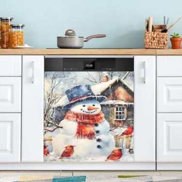Imagem de xigua Linda capa magnética de boneco de neve de Natal, adesivos magnéticos decorativos antiarranhões para painel de geladeira e lava-louças, decoração personalizada de cozinha doméstica 58 x 66 cm