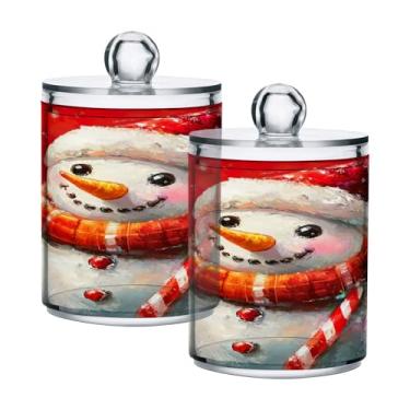 Imagem de xigua Pacote com 2 suportes para bonecos de neve de Natal para bolas de algodão, cotonete – Frasco de plástico de boticário transparente e versátil para armazenamento de maquiagem de banheiro
