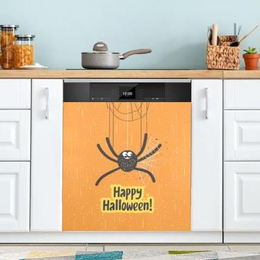 Imagem de xigua Capa magnética de teia de aranha de Halloween, adesivos magnéticos decorativos antiarranhões para painel de geladeira e lava-louças, decoração personalizada de cozinha doméstica 58 x 66 cm