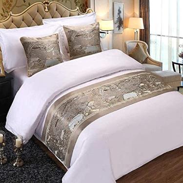 Imagem de HSTANGKY Cachecol de cama de hotel luxuoso cetim jacquard toalha de cama moderna colcha decorativa sem desbotamento proteção de cama para solteiro queen king tamanho dourado 1||50 x 180 cm para cama