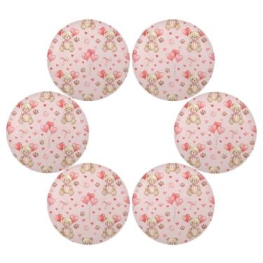 Imagem de Wassud Jogo americano conjunto de 6 tapetes de mesa redondos com balões de pata de ursos para cozinha e jantar tapetes laváveis resistentes ao calor para decoração de mesa 39 cm
