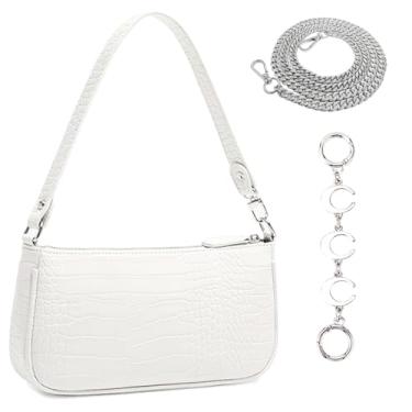 Imagem de Yuni Sophy Bolsa feminina texturizada, bolsa de ombro pequena com corrente de 70 cm, faça você mesmo, deslocamento diário, encontros casuais, Branco - M, Small, Lazer, clássica, versátil