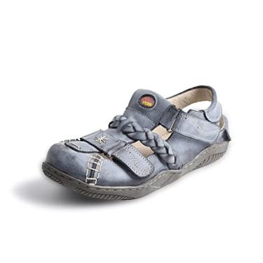 Imagem de TMA EYES Sandália feminina trançada de couro fechado, Preto, 35