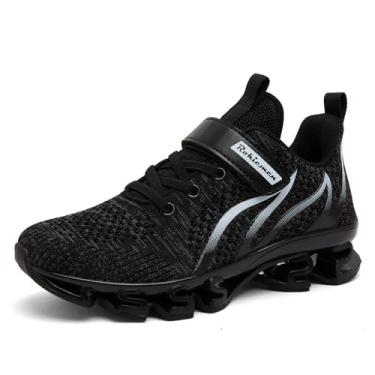 Imagem de DISRATEBLU Tênis de corrida infantil, respirável, esportivo, feminino, atlético, casual, caminhada para adolescentes, Preto, cinza, 19