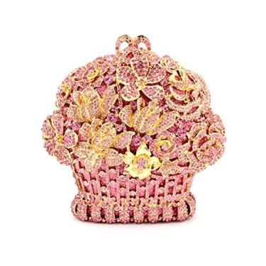 Imagem de DEBIMY Bolsa de mão feminina elegante com strass brilhante para noite e festa de casamento, rosa, Length: 6.7 inches, Width: 3.1 inches, Height: 5.9 inches