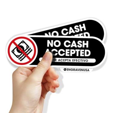 Imagem de Adesivo No Cash Accepted | No Se Acepta Efectivo | Placa de 20 x 6 cm | Aviso de pagamento bilíngue | Decalque de janela de vinil impermeável | Pacote com 2 para lojas, restaurantes e pequenas