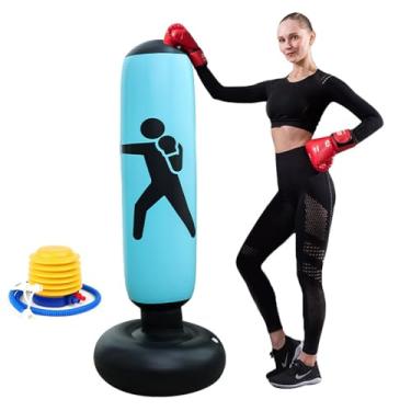 Imagem de Saco de pancadas para adultos, saco de boxe inflável independente para serviço pesado com bomba de pé inflável de 10 cm, equipamento de treinamento para mulheres e homens, saco de pancadas em pé (azul