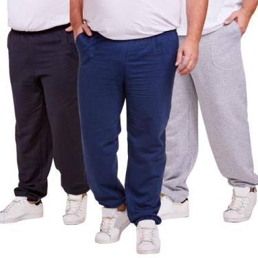 Imagem de Kit 3 Calça Moletom Masculina Plus Size Jogger Punho Fit - Daze, Preto