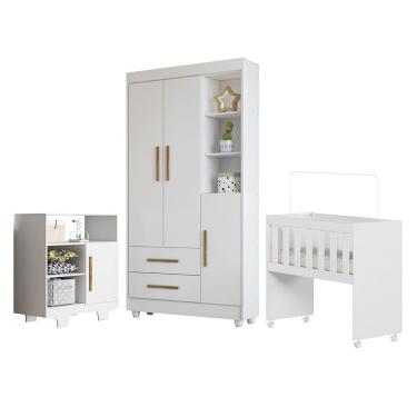 Imagem de Quarto de Bebe Completo com Guarda-Roupa, Berco e Comoda Encantado Tigus Baby