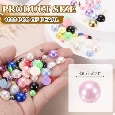 Imagem de Generic 1000 peças de meia pérola para artesanato, 6 mm de plástico metade flatback imitação de pérolas cabochão contas soltas strass para artesanato DIY roupas copo sapatos enfeite unha (rosa)