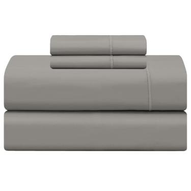 Imagem de Feather & Stitch 500TC Conjunto de lençóis de cama damasco tamanho casal 4 peças, 100% algodão macio, lençóis respiráveis, bolsos profundos de cetim trançado listrado colchão resort hotel decoração de