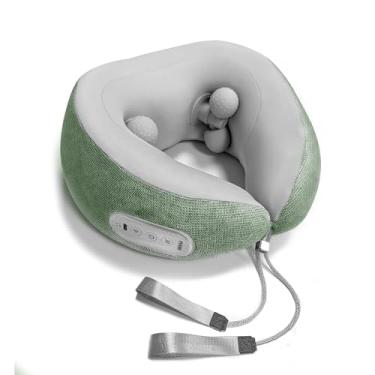 Imagem de Travesseiro de pescoço de avião com calor e amassamento, massageador de pescoço para alívio da dor nos tecidos profundos, travesseiro de suporte de pescoço para dormir, viajar, escritório e casa