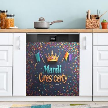 Imagem de ATTX Capa de ímã de lava-louças coroa de carnaval | Adesivo decorativo de eletrodomésticos de 58,4 cm x 66 cm para armários domésticos e eletrodomésticos (156)