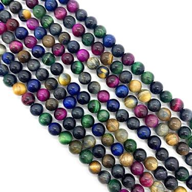 Imagem de Miçangas semiacabadas de pedra natural contas redondas coloridas olho de tigre contas soltas 6 mm-10 mm contas de contas de furo vertical de cor mista DIY acessórios de joias 1 peça (cor: número 8