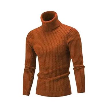 Imagem de Suéter Masculino Slim Fit De Gola Alta, Pulôver Quente Tricotado Para 