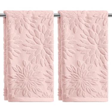 Imagem de Artoid Mode 2 peças de toalhas de mão rosa 3D dália floral jacquard primavera para banheiro, 100% algodão macio absorvente toalha de decoração de banheiro, 14,7 x 29,5 polegadas