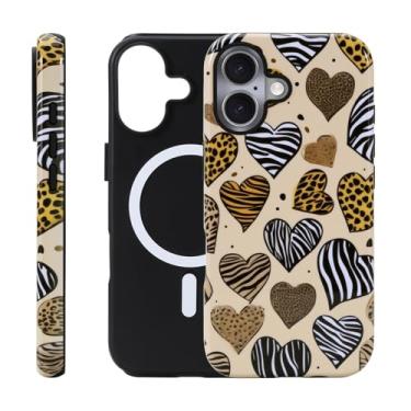 Imagem de Fourmor Capa para iPhone 17 - Carregamento sem fio para MagSafe, capa externa rígida de policarbonato + capa protetora interna de TPU macio à prova de choque, padrão de coração de camuflagem