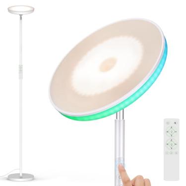 Imagem de OHLUX Candeeiros de chão para sala de estar, luminária de LED brilhante com controle remoto, lâmpada alta moderna que muda de cor com regulação contínua, luminária de chão de canto de 175 cm para