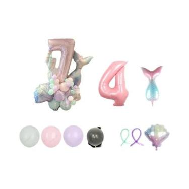 Imagem de Conjunto De Balões Cauda De Sereia Coloridos 43 Peças Balões De Filme 