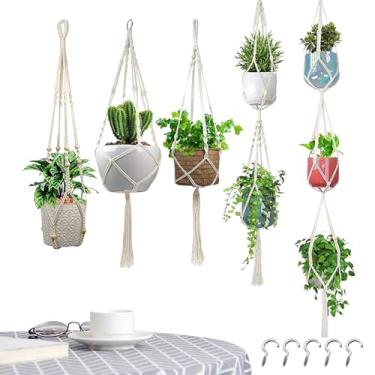 Imagem de Suportes de Plantas em para Interior,5 Peças De Macramê Boêmio | Porta-Vasos de Diferentes Tamanhos - para Teto Parede Gancho Corrimão Quarto Suculentas Pothos Hera Flores