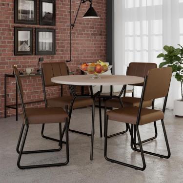 Imagem de Conjunto Mesa De Jantar Soho Redonda Com 04 Cadeiras Next Est.preta - Off White E Cr Whisky Off White E Cr Whisky
