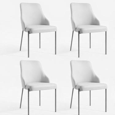 Imagem de Kit 04 Cadeiras Jantar Aurora Pés Metal Preto Assento Espuma Base Preta-linho Cinza