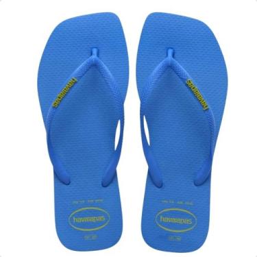 Imagem de Chinelo Havaianas Feminino Slim Square Logo Pop Up Original, Azul lava