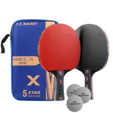 Imagem de Kit de Tênis de Mesa Huieson Carbon-2 Raquetes long 5 Star + bolsa e 3