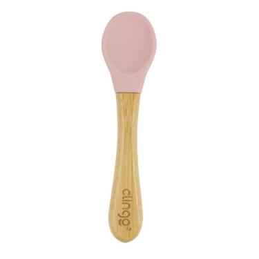 Imagem de Colher Rosa de Bambu e Silicone para Bebês - Segura e Sustentável! - B