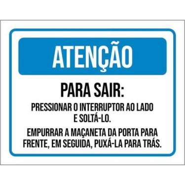 Imagem de Kit 5 Placa Sair Pressionar Interruptor Maçaneta 27X35 - Sinalizo