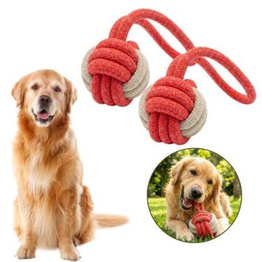 Imagem de 2 Brinquedo Bolinha Com Alça De Corda Para Cachorro Pet Resistente - B