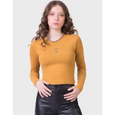 Imagem de Blusa Manga Longa Estampada Frio Moda Dia a Dia Inverno Elegante Amarelo - Feminino 12 a 18 anos-Feminino