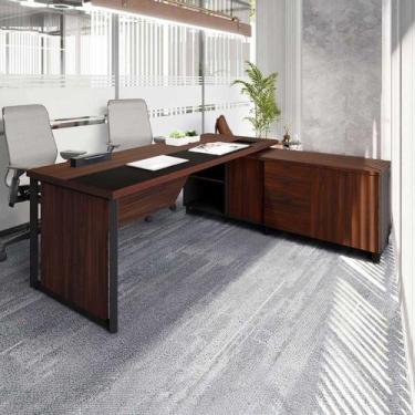 Imagem de Escrivaninha Mesa Escritório Diretor em L com Armário Lateral e Caixa 