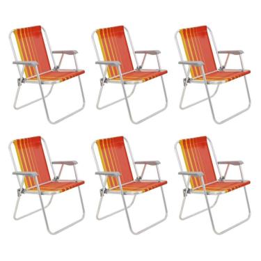Imagem de Kit 6 Cadeira De Praia Camping Alumínio Samoa Laranja Tramontina