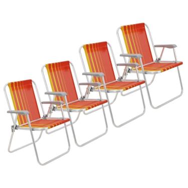 Imagem de Kit 4 Cadeira De Praia Camping Alumínio Samoa Laranja Tramontina