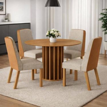 Imagem de sala de jantar redonda 4 cadeiras maciça Treviso  Arbo Decor