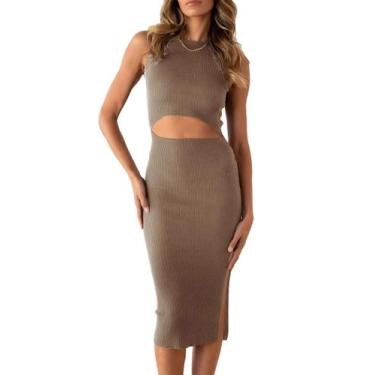 Imagem de Vestido Midi Bodycon Sem Mangas PRETTYGARDEN com Recorte Camel Tamanho