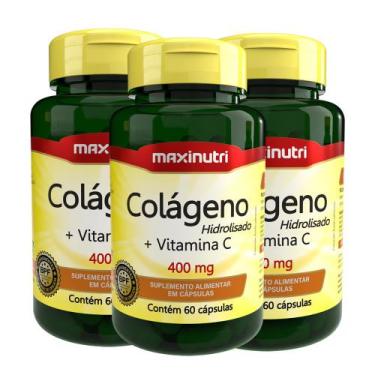 Imagem de Kit 03 Colágeno Hidrolisado + Vitamina C 60 Cáps Maxinutri