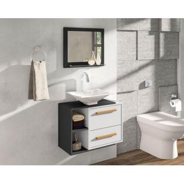 Imagem de Gabinete Armário Banheiro com Espelho Barcelona - Móveis Bechara, Pret