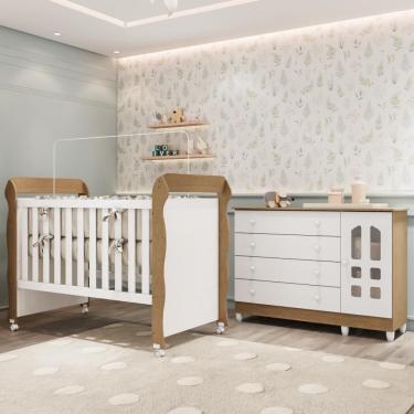 Imagem de Quarto Bebê Berço Americano 3 em 1 Mirelle Cômoda Infantil Fraldário Gran Selena 100% M...