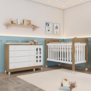 Imagem de Quarto Bebê Berço Americano 3 em 1 Lila Cômoda Infantil Fraldário Gran Selena 100% MDF...
