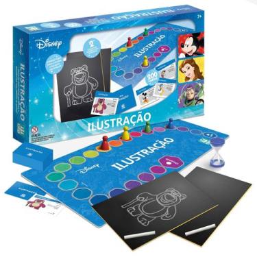 Imagem de Jogo Ilustração Disney Tabuleiro Infantil Com Giz Lousa E 200 Cartas -