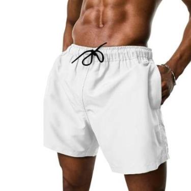 Imagem de Short Tactel Masculino Praia Liso com Bolsos Cós Elástico Cordão Ajustável-Masculino