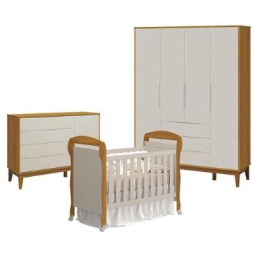 Imagem de Quarto de Bebê 4 Portas com Cômoda com Porta Elfe Classic e Berço Amer